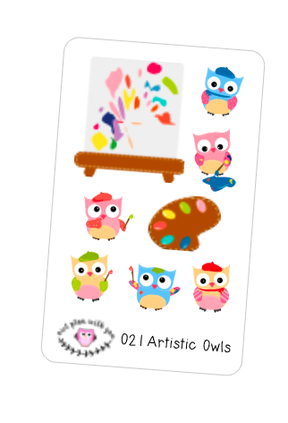 O21 || 8 Artistic Owl Stickers