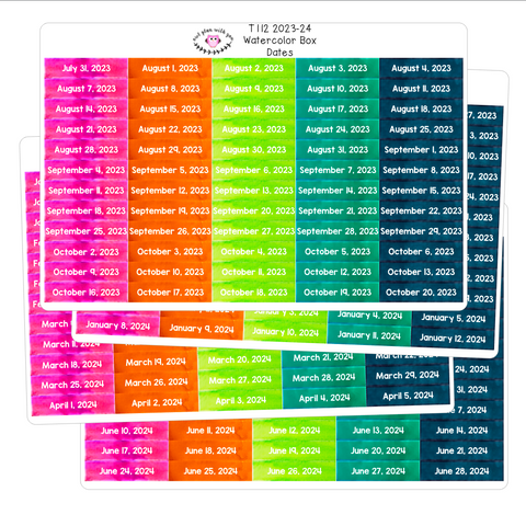 T112 || Watercolor Box Date Stickers for the 2023-2024 School Year