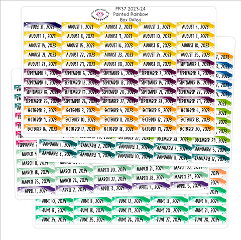 PR37 || Painted Rainbow Box Date Stickers for the 2023-2024 School Year