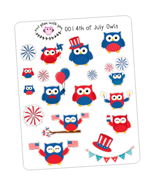O01 || 19 4th of July Owl Stickers
