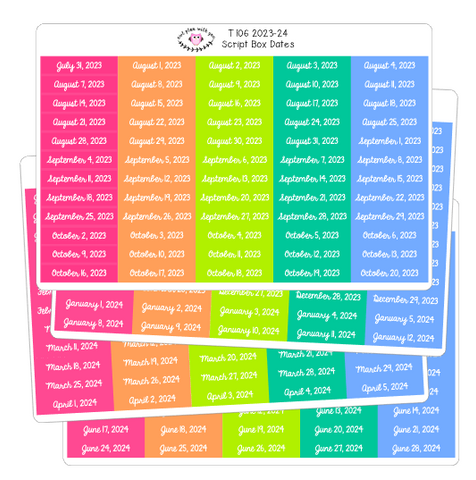 T106 || 240 Script Box Date Stickers for the 2023-2024 School Year