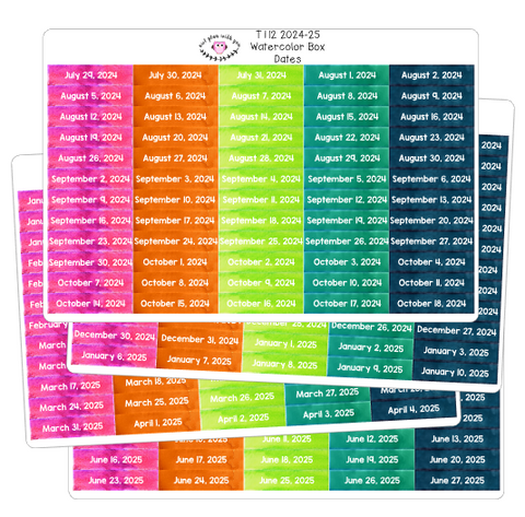 T112 || Watercolor Box Date Stickers for the 2024-2025 School Year