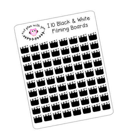 I10 || 72 Black and White Filming Icon Stickers