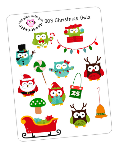 O03 || 14 Christmas Owls Stickers