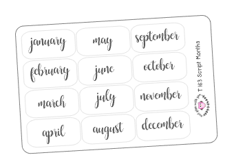 T163 || 12 Script Month Stickers