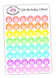 I04 || 48 Birthday Cake Icon Stickers