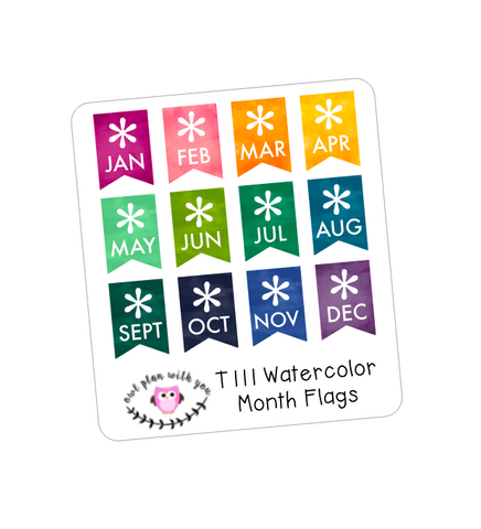 T111 || 12 Watercolor Month Flag Stickers