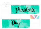 T134 || Watercolor Presidents Day Full Day Stickers