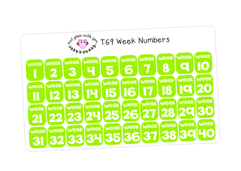 T69 || 40 Week Number Stickers