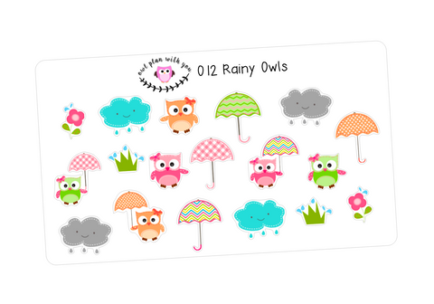 O12 || 18 Rainy Day Owl Stickers