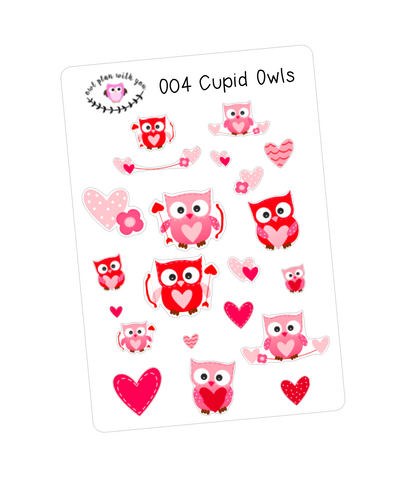 O04 || 21 Cupid Owl Stickers