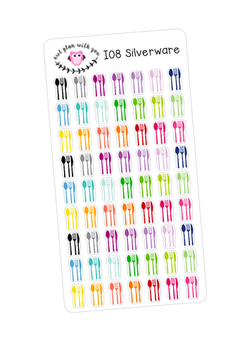 I08 || 63 Colorful Silverware Stickers