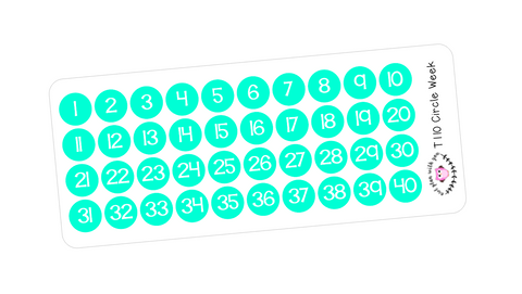 T110 || 40 Circle Week Number Stickers