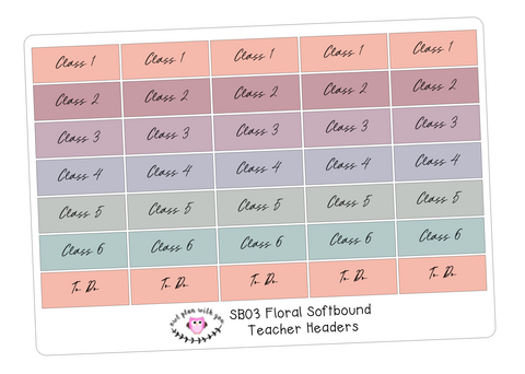 SB03 || Floral Softbound Teacher Planner Header Stickers