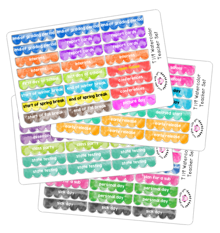 T119 || Watercolor Teacher Planner Sticker Set