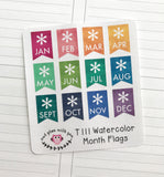 T111 || 12 Watercolor Month Flag Stickers