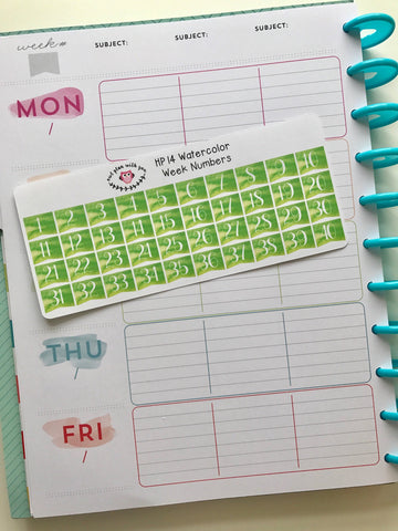 HP14 || 40 Watercolor Flag Week Number Stickers