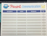 T51 || Owl Parent Communication Log Header Stickers