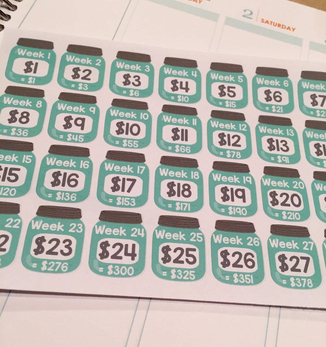 S15 || 52 Week Savings Challenge Stickers – OwlPlanWithYou