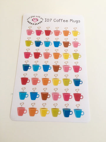 I07 || 42 Colorful Coffee Mug Stickers