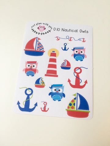 O10 || 13 Nautical Owl Stickers