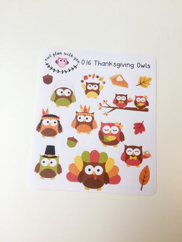 O16 || 15 Thanksgiving Owls Stickers