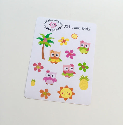 O09 || 14 Luau Owl Stickers