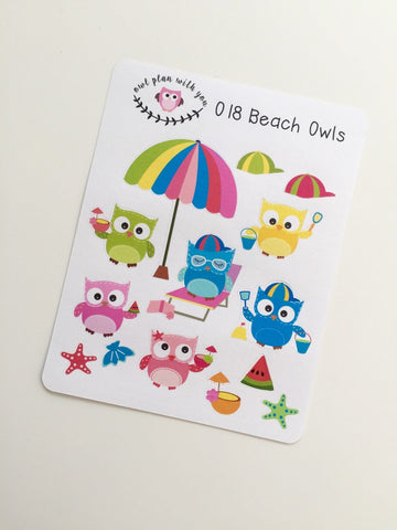 O18 || 14 Beach Owl Stickers