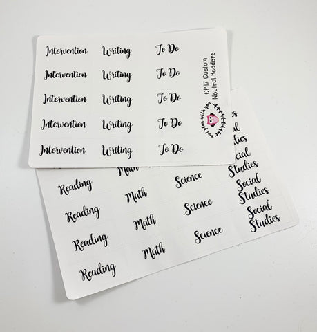 CP17 || Custom Neutral Teacher Planner Header Stickers