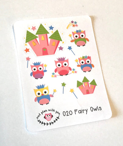 O20 || 12 Fairy Owl Stickers
